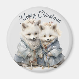 Adorable Artic Fox Holiday Magnet