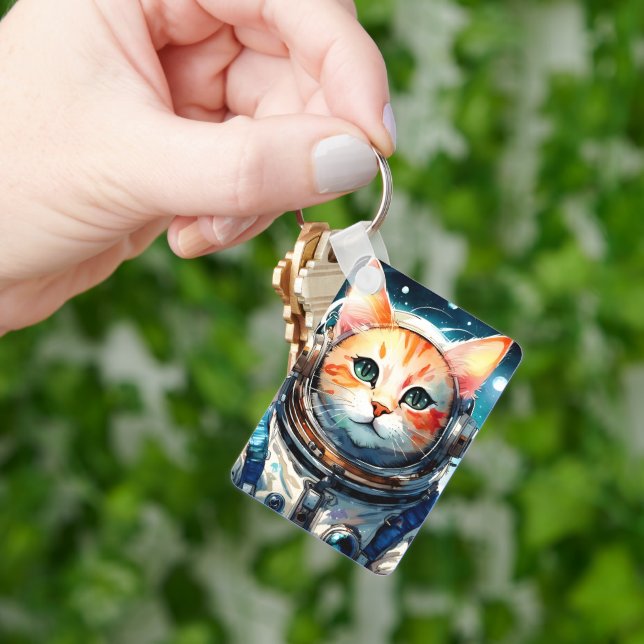 Adorable Astronaut Cat Keychain (Hand)