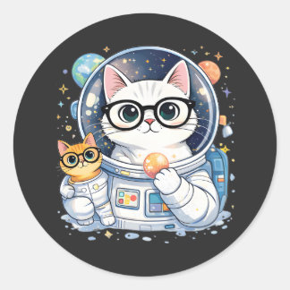 Adorable Astronaut Cats Exploring the Galaxy Classic Round Sticker
