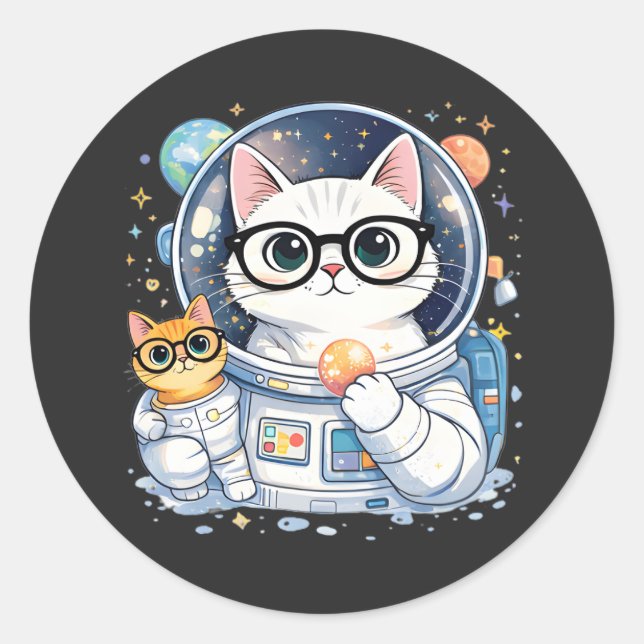 Adorable Astronaut Cats Exploring the Galaxy Classic Round Sticker (Front)