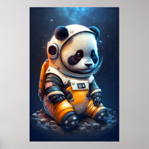 Adorable Astronaut Panda Bear Illustration Poster