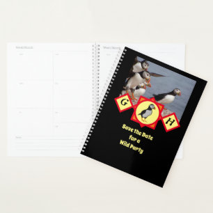 Adorable Atlantic Puffin Cartoon Monogram Photo Planner