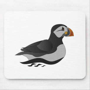 Adorable Atlantic Puffin Swimming Cartoon Mouse Pad