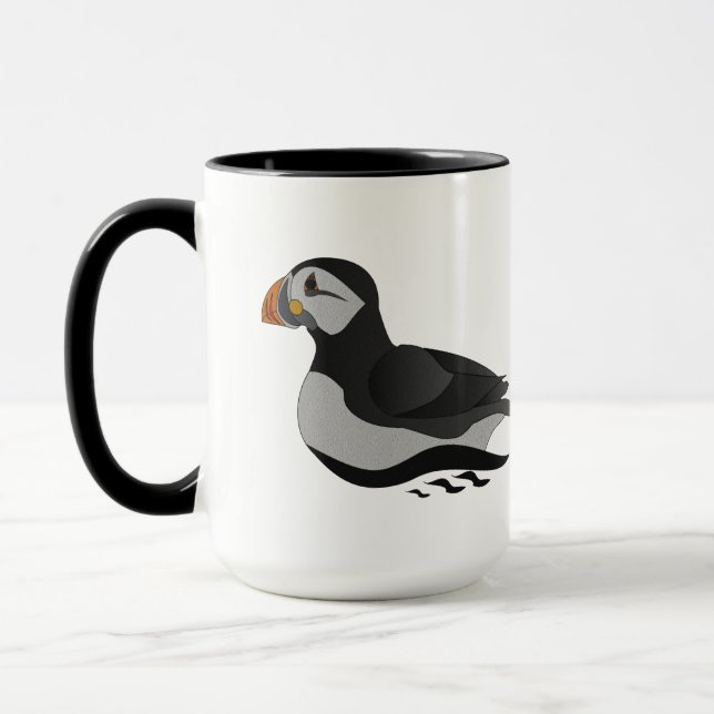 Adorable Atlantic Puffin Swimming Cartoon Mug (Left)