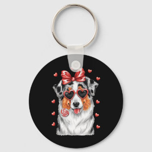 Adorable Australian Shepherd Lick Lollipop Valenti Keychain