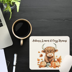Adorable Autumn Highland Cow Mouse Pad