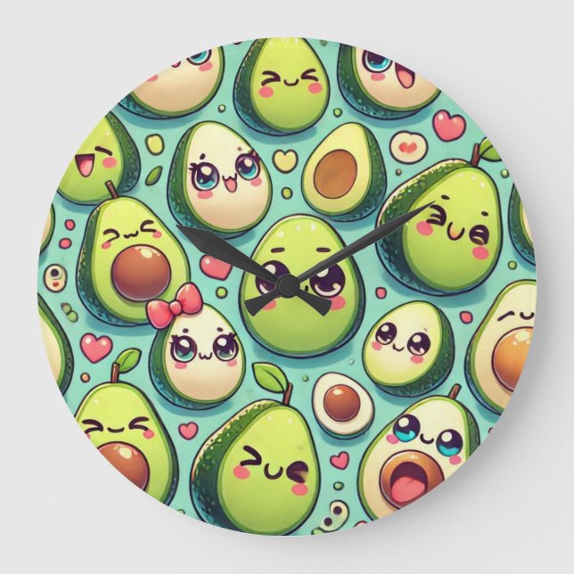 Adorable Avocados Large Clock (Front)