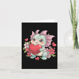 Adorable Axolotl Holding Heart With Flowers Card
