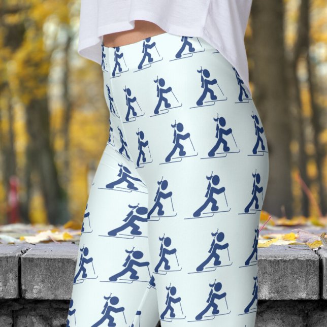 Adorable Azure Blue Womens Biathlon Pattern Leggings (Womens Biathlon on Azure Blue Leggings)