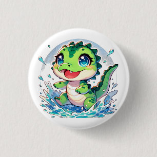 Adorable baby alligator splashes in the water 1 inch round button