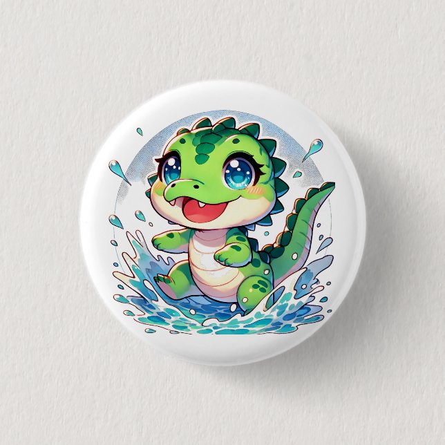 Adorable baby alligator splashes in the water 1 inch round button (Front)
