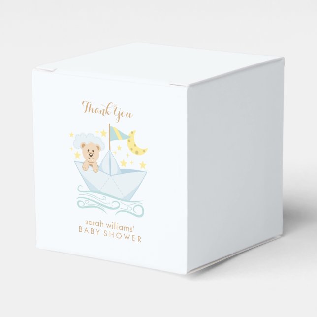 Adorable Baby Bear in Paper Boat Baby Shower Favor Box (Front Side)