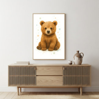 Adorable Baby Bear Watercolor Art Poster