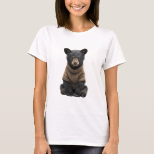 Adorable Baby Black Bear in Cozy Brown Sweater