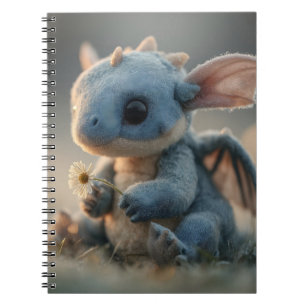 Adorable Baby Blue Dragon Holding a Daisy  Notebook