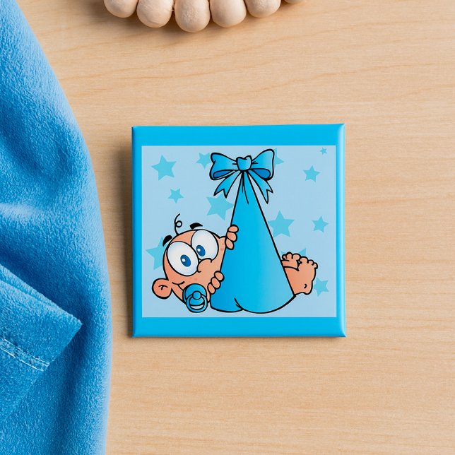 Adorable Baby Boy with Pacifier in a Sling  2 Inch Square Button (Creator Uploaded)