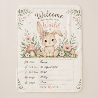 Adorable Baby Bunny Design with Birth Details Fiel Sherpa Blanket