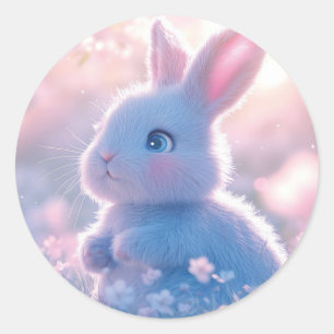 Adorable Baby Bunny in a Field of Flowers Classic Round Sticker