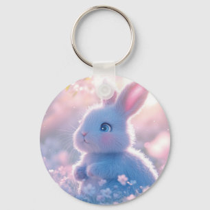 Adorable Baby Bunny in a Field of Flowers Keychain