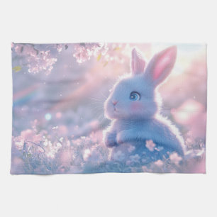 Adorable Baby Bunny in a Field of Flowers Kitchen Towel