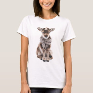Adorable Baby Calf in Cozy Winter Scarf T-Shirt