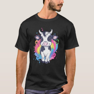 Adorable Baby Calf with Rainbow Splash Cartoon T-Shirt