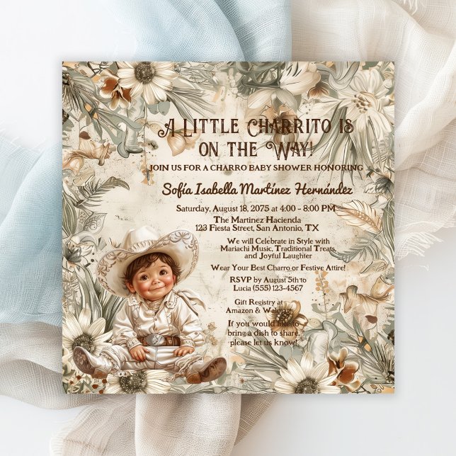 Adorable Baby Charro Baby Shower  Invitation (Adorable baby charro baby shower invitation.)