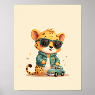 Adorable Baby Cheetah Safari Nursery Art Poster