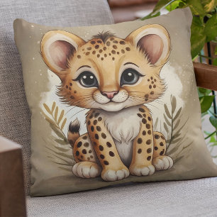 Adorable Baby Cheetah Watercolor Illustration Throw Pillow