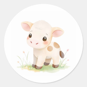 Adorable Baby Cow Calf Watercolor Print Sticker