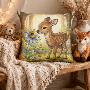 Adorable Baby Deer Fawn Forest Animals Throw Pillow