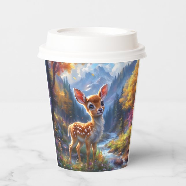 Adorable Baby Deer in an Enchanted Forest Paper Cups (Front)