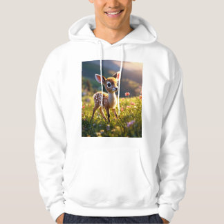 Adorable Baby Deer on Grassy Flower Hill. Hoodie