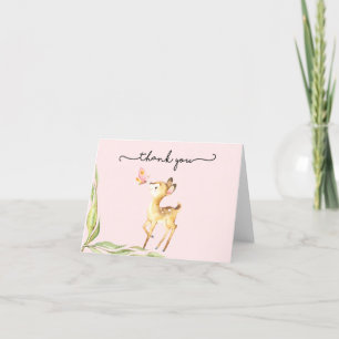Adorable Baby Deer With Butterfly Baby Shower Thank You Card