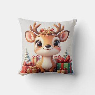 Adorable Baby Deer With Festive Antlers Throw Pillow
