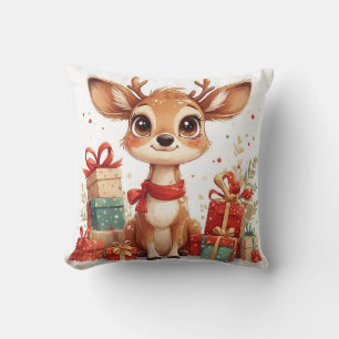 Adorable Baby Deer With Festive Antlers Throw Pillow