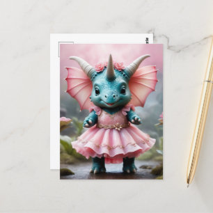 Adorable Baby Dino in a Pink Dress Postcard