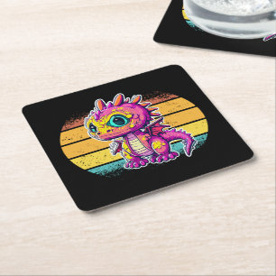 Adorable Baby Dinosaur Jurassic Joy Square Paper Coaster