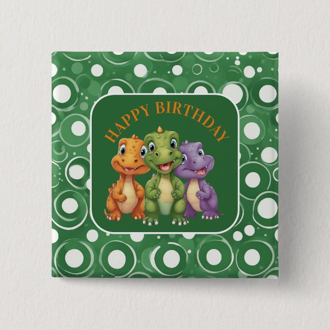 Adorable Baby Dinosaur's Party 2 Inch Square Button (Front)
