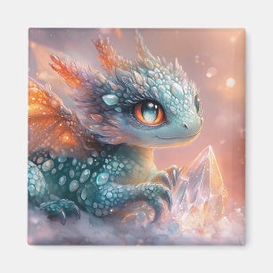 Adorable Baby Dragon with Crystal Gem: Fantasy Art Magnet