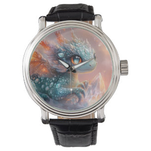 Adorable Baby Dragon with Crystal Gem: Fantasy Art Watch