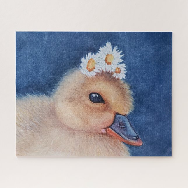 Adorable Baby Duck with White Daisies Jigsaw Puzzle (Horizontal)