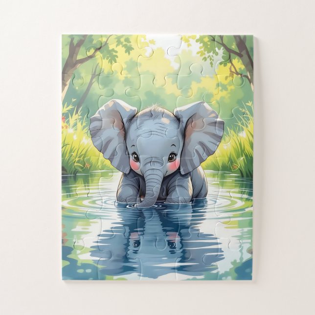 Adorable Baby Elephant and Reflection Jigsaw Puzzle (Vertical)