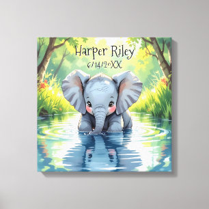 Adorable Baby Elephant and Reflection Personalized Canvas Print