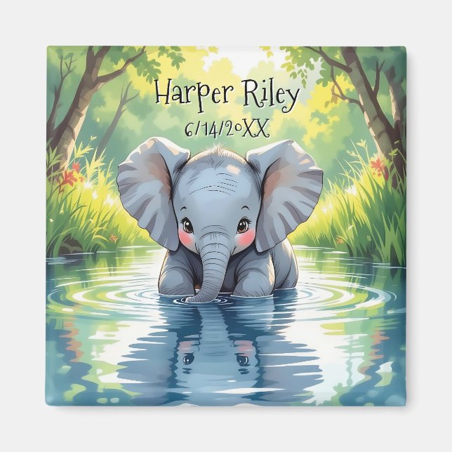 Adorable Baby Elephant and Reflection Personalized Magnet (Front)