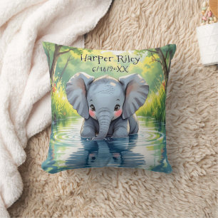 Adorable Baby Elephant and Reflection Personalized Throw Pillow