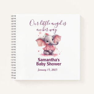 Adorable Baby Elephant Baby Girl Shower Guestbook Notebook