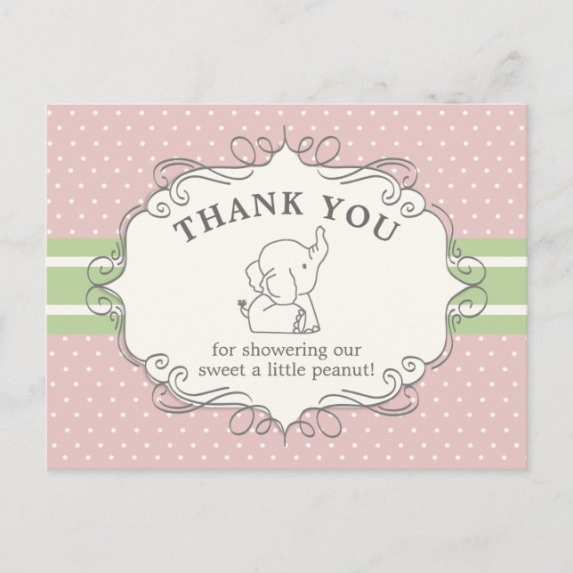 Adorable Baby Elephant | Baby Shower Thank You Postcard (Front)