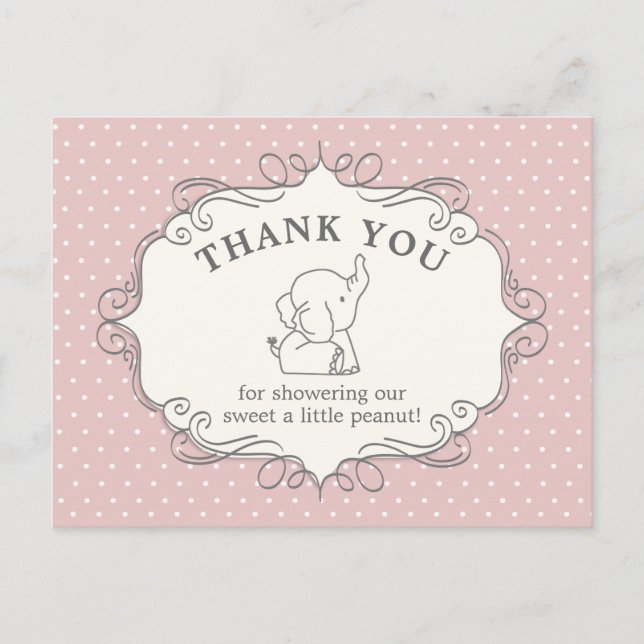 Adorable Baby Elephant | Baby Shower Thank You Postcard (Front)