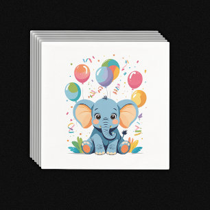 Adorable Baby Elephant Balloons Baby Shower Napkin